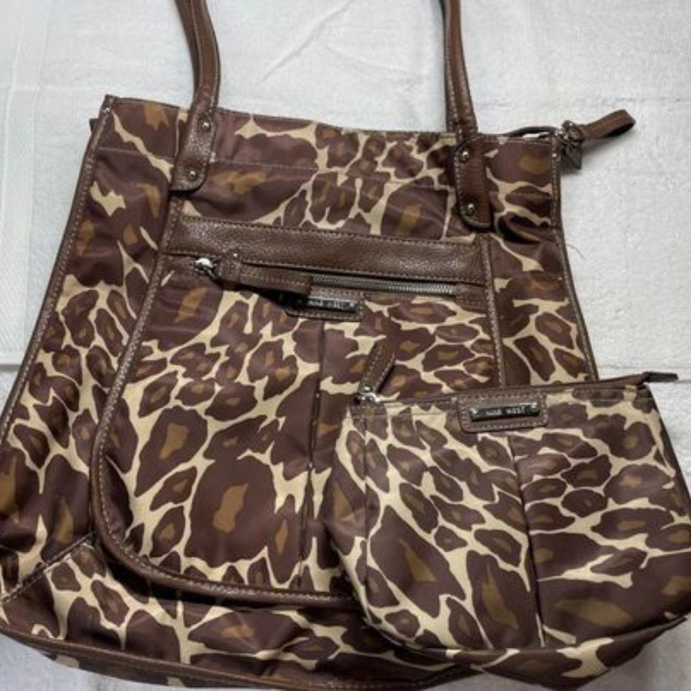 Nine West Satchel Handbag Leopard Print with Makeup tote